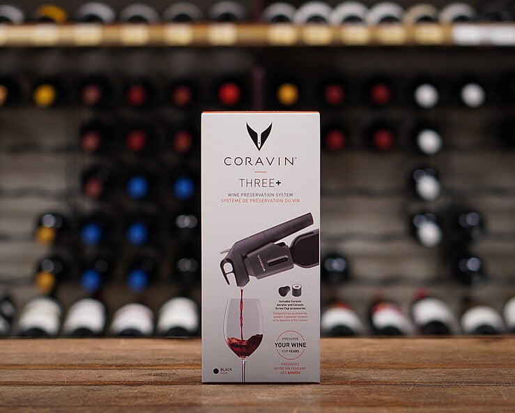 Coravin Timeless Three+ Wine Preservation System. Black. With 2 gas capsules, 2 screwcaps and 1 Aerator.