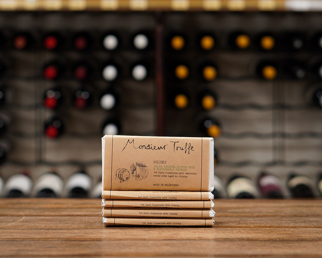 Monsieur Truffe Dark Chocolate Whisky & Nibs Bar 90g