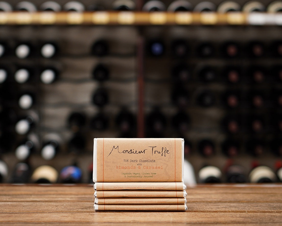 Monsieur Truffe Dark Chocolate Almonds & Caramel 90g Bar
